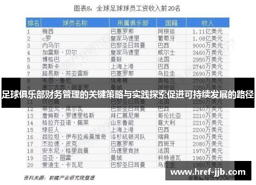 足球俱乐部财务管理的关键策略与实践探索促进可持续发展的路径